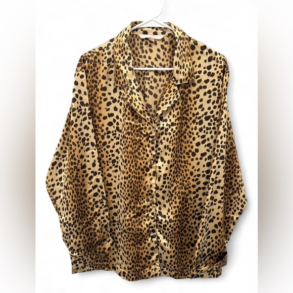 Victoria's Secret Satin Long Pajama Set Large Animal Print Cheetah Lounge Sleep - Picture 4 of 8